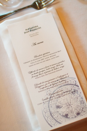 menu for the wedding reception