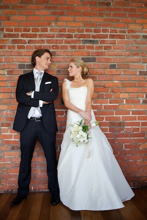 bride and groom getting ready for reception